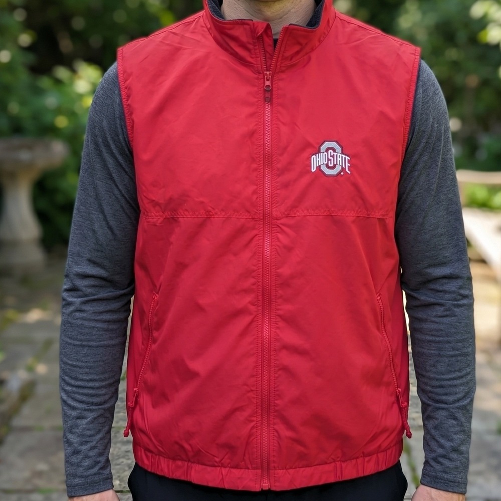 Ohio State Buckeyes Mens Red Full Zip Fleece Lined Nylon Vest NCAA Sportswear